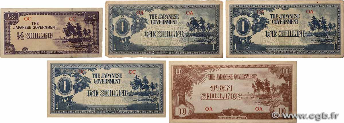 1/2, 1 et 10 Shilling Lot OCÉANIE  1942 P.01a, P.02a et P.03a TB à TTB