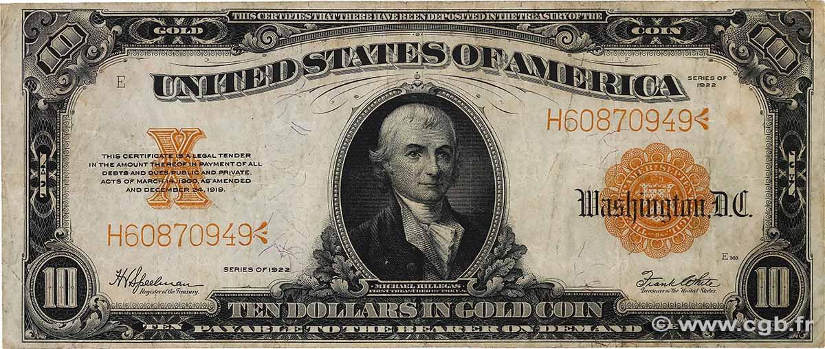 10 Dollars STATI UNITI D&nbsp;AMERICA  1922 P.274 q.MB