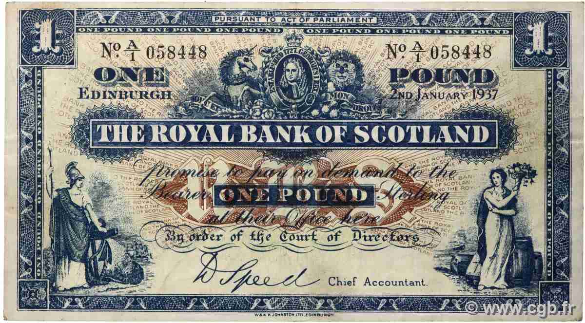 1 Pound SCOTLAND  1937 P.322a fVZ