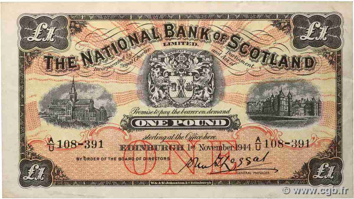 1 Pound ÉCOSSE  1944 P.258b TTB+