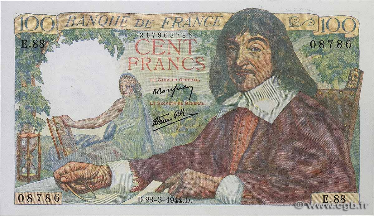 100 Francs DESCARTES FRANCE  1944 F.27.05 UNC
