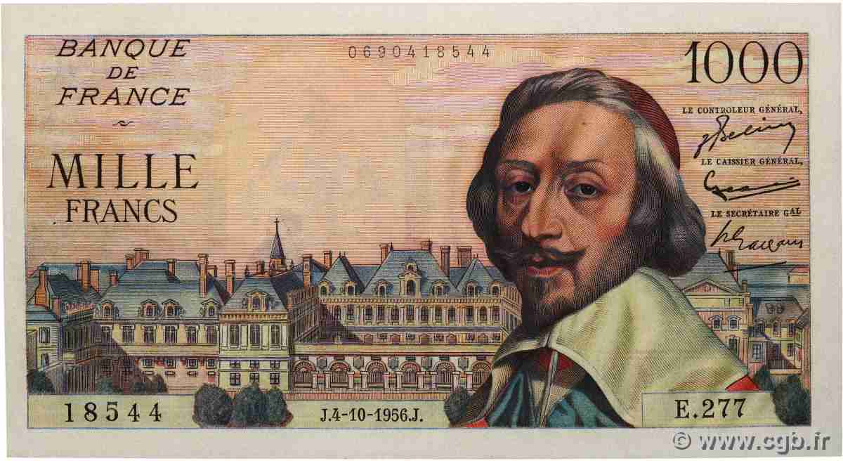 1000 Francs RICHELIEU FRANCE  1956 F.42.22 SUP+