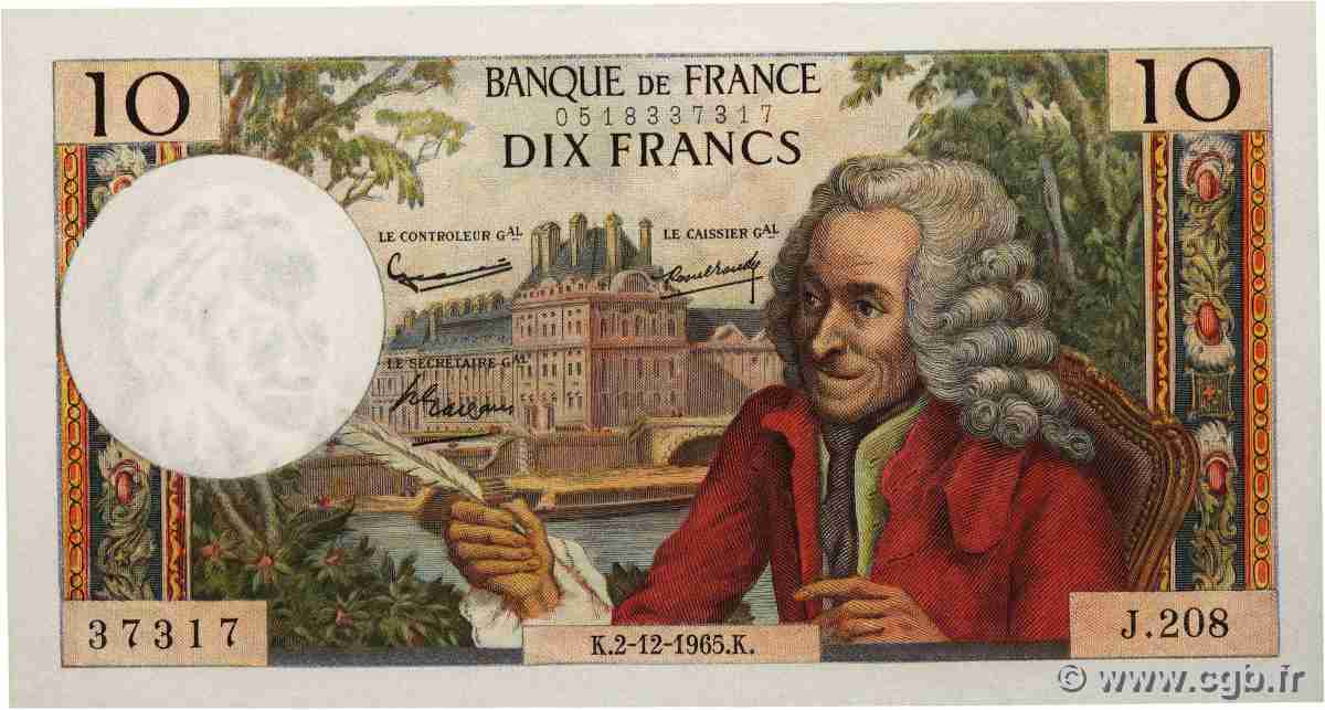 10 Francs VOLTAIRE FRANCE  1965 F.62.18 AU+