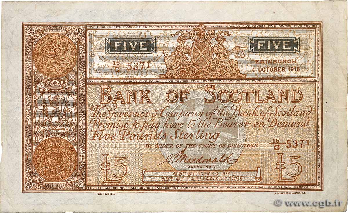 5 Pounds SCOTLAND  1916 P.082c F-