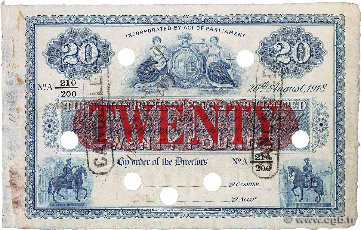 20 Pounds Épreuve ÉCOSSE  1918 PS.808e TB+