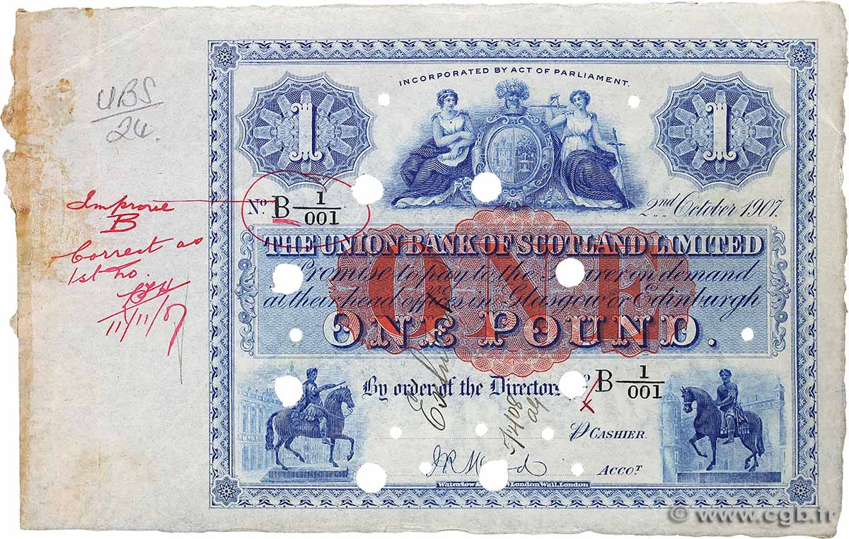 1 Pound Épreuve ÉCOSSE  1907 PS.805e TB