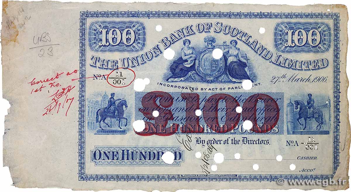 100 Pounds Épreuve SCOTLAND  1906 PS.809e F+