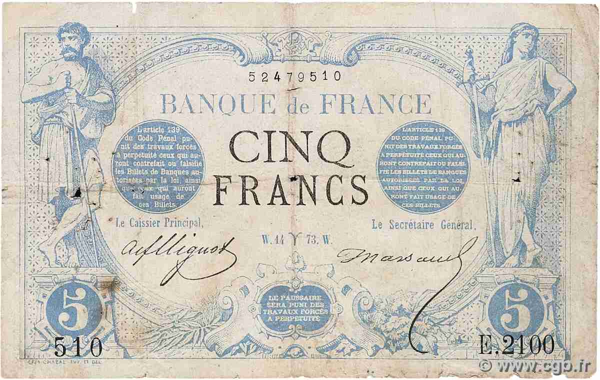 5 Francs NOIR FRANCE  1873 F.01.16 B+
