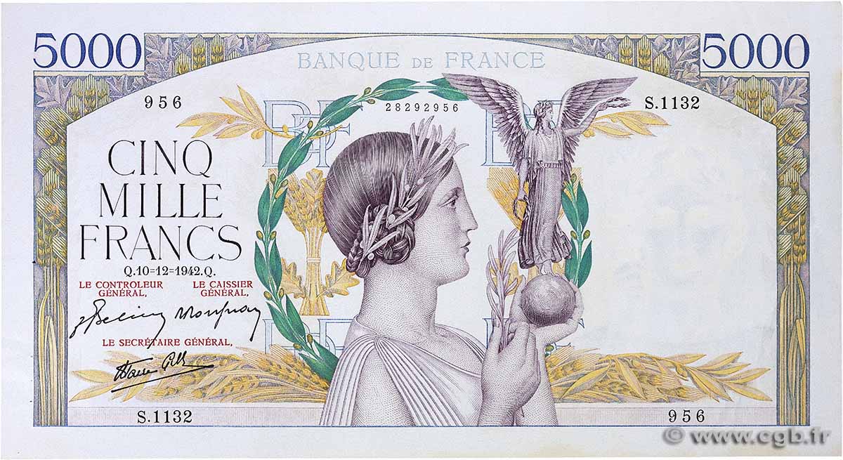5000 Francs VICTOIRE Impression à plat FRANCE  1942 F.46.45 SUP