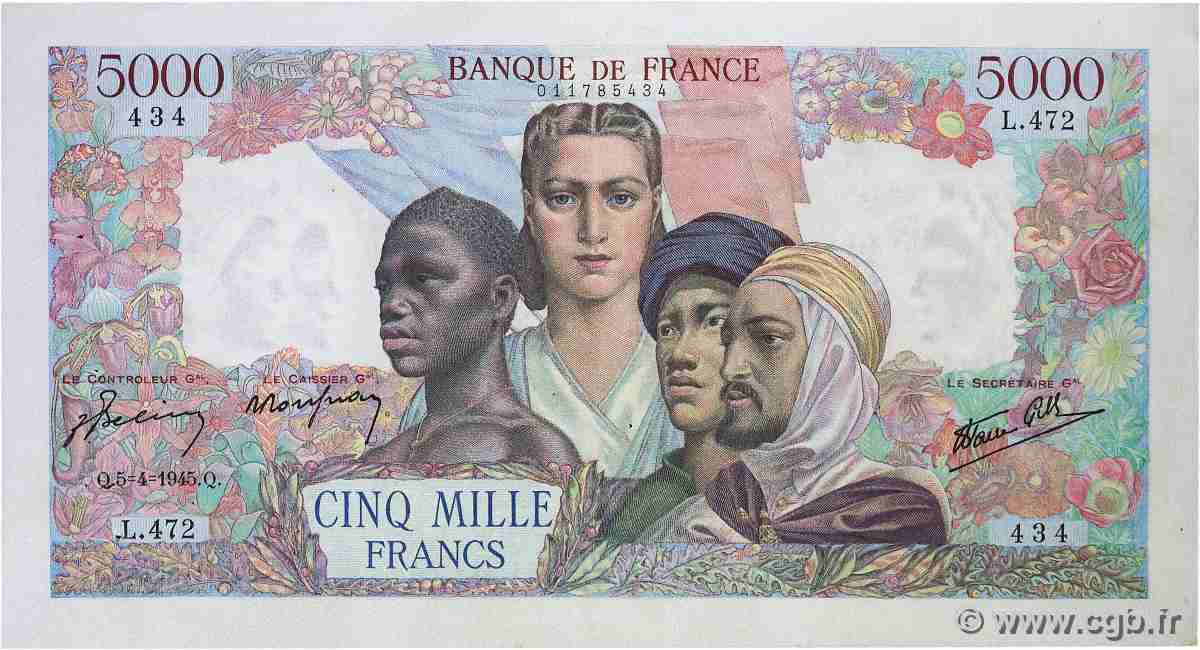 5000 Francs EMPIRE FRANÇAIS FRANKREICH  1945 F.47.20 fVZ