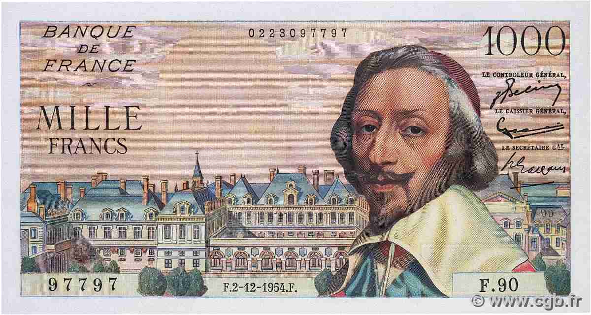1000 Francs RICHELIEU FRANCE  1954 F.42.09 SUP