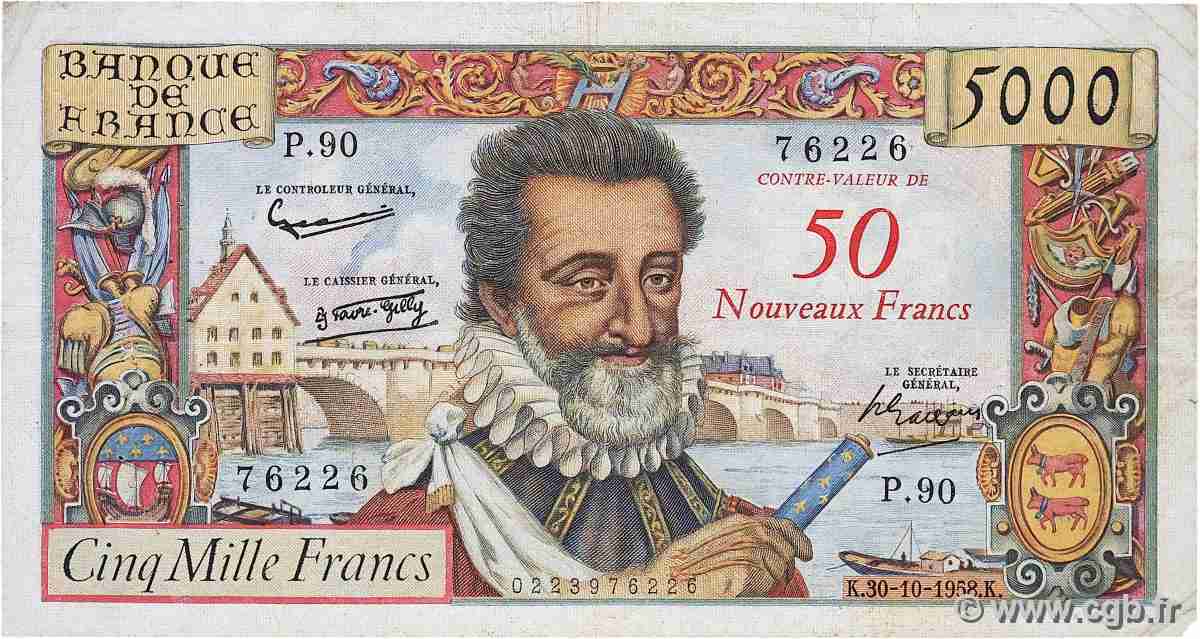 50 NF sur 5000 Francs HENRI IV FRANCE  1958 F.54.01 B
