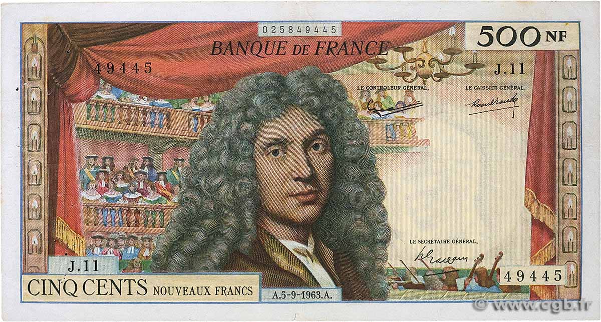 500 Nouveaux Francs MOLIÈRE FRANCE  1963 F.60.04 TB