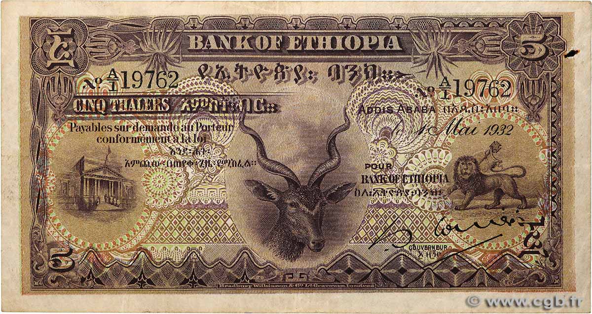 5 Thalers ÉTHIOPIE  1932 P.07 TB+