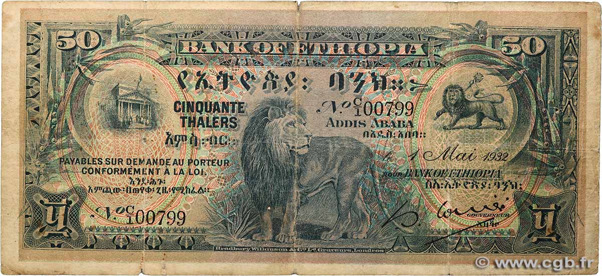 50 Thalers ÉTHIOPIE  1932 P.09 B+