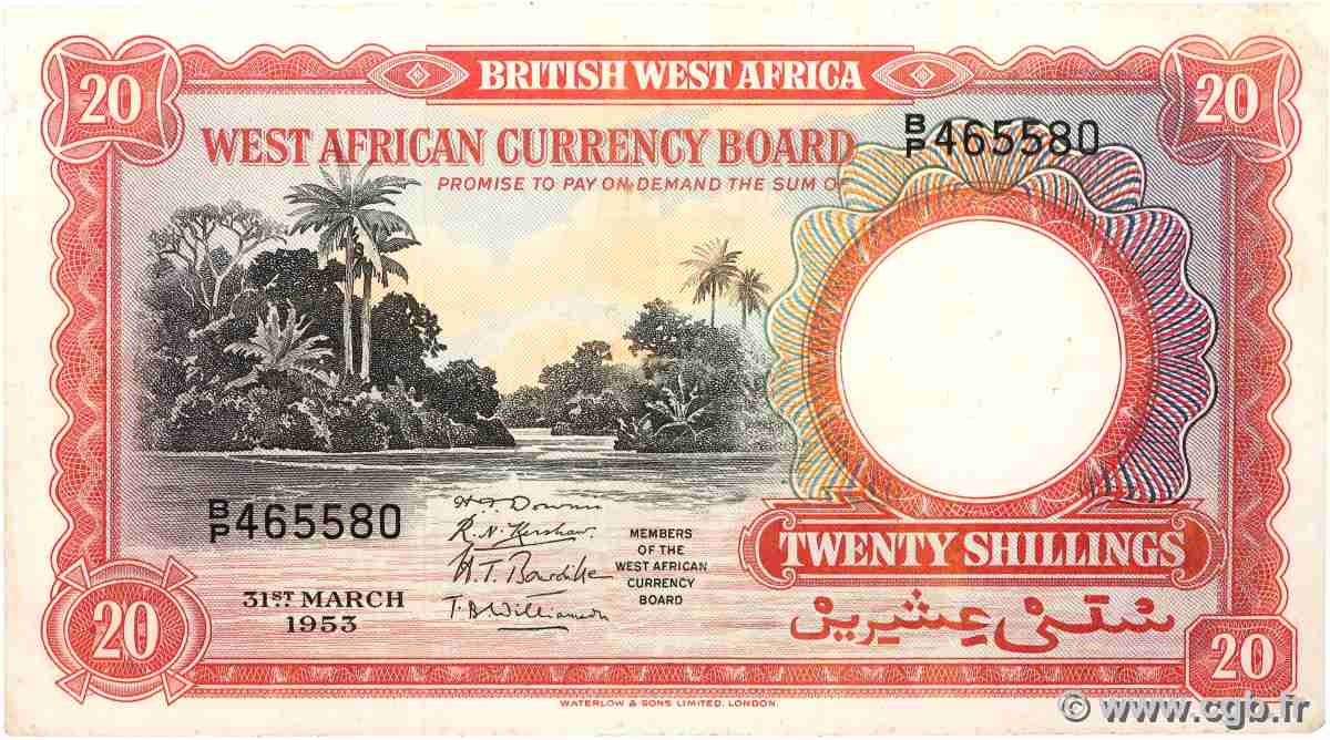 20 Shillings AFRIQUE OCCIDENTALE BRITANNIQUE  1953 P.10a TB+