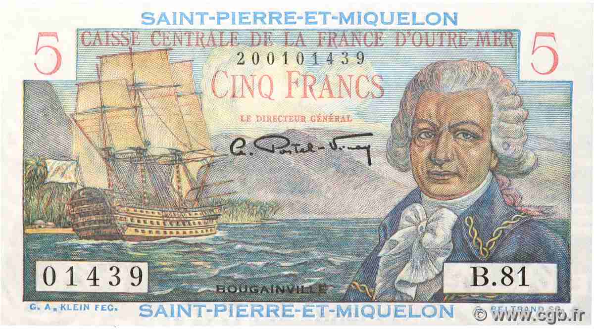5 Francs Bougainville SAINT PIERRE AND MIQUELON  1946 P.22  UNC
