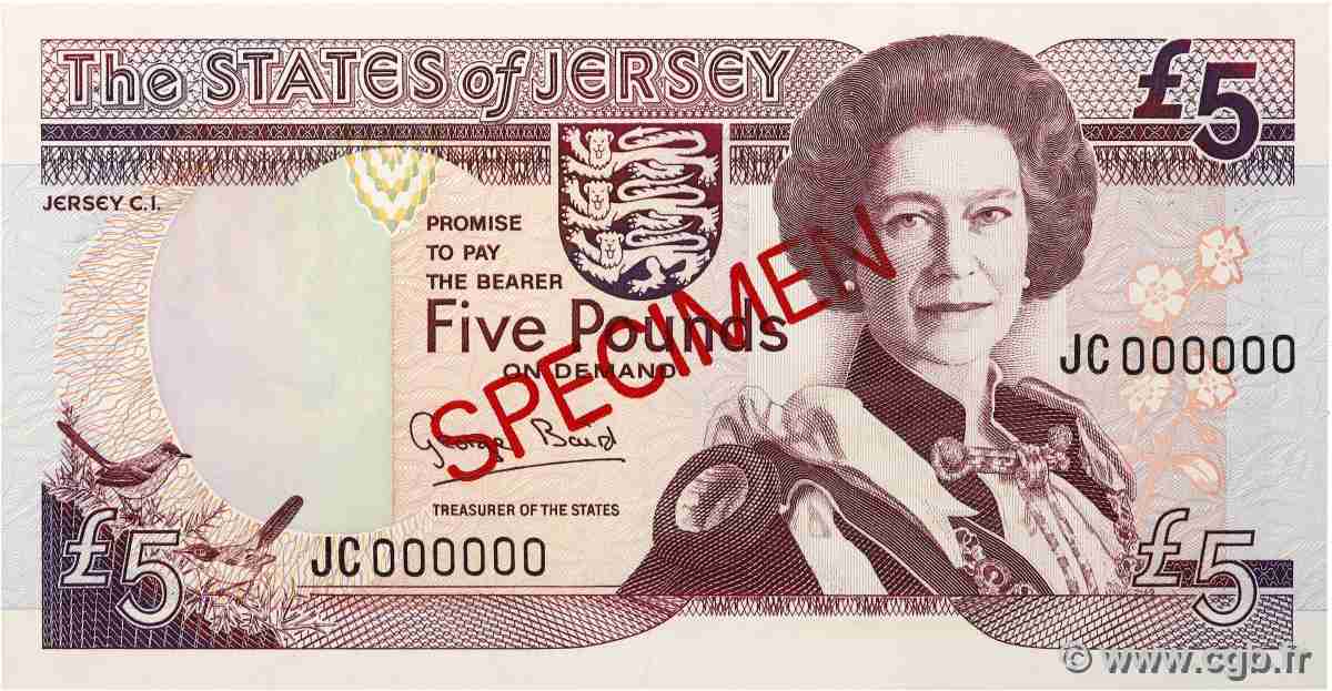 5 Pounds Spécimen JERSEY  1993 P.21s NEUF