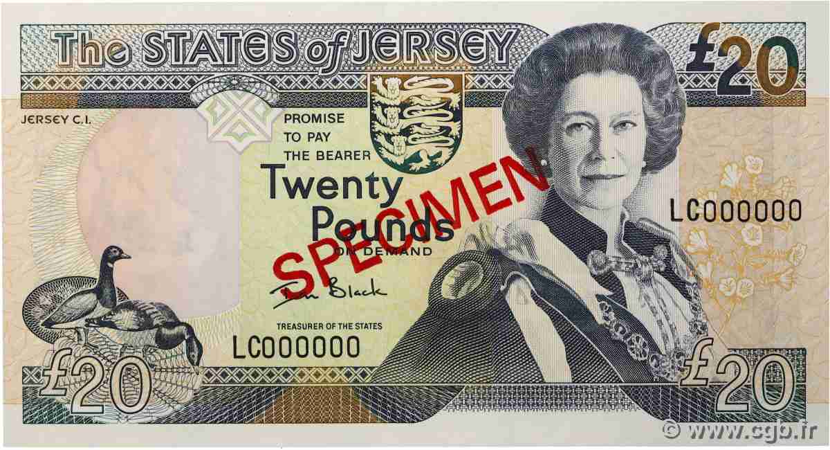 20 Pounds Spécimen ISLA DE JERSEY  2000 P.29s FDC