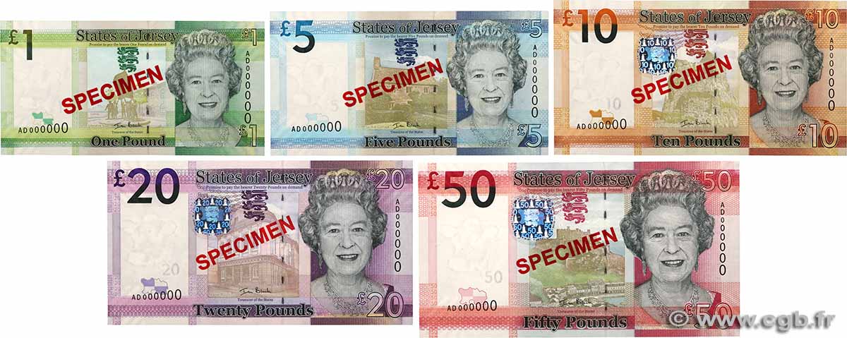 1 au 50 Pounds Spécimen JERSEY  2010 P.32s au P.36s UNC