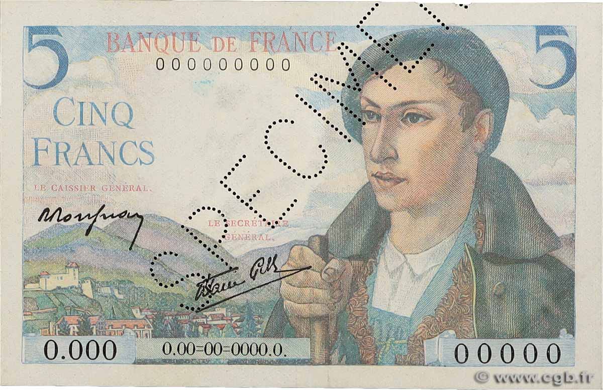5 Francs BERGER Spécimen FRANCE  1943 F.05.01Sp AU