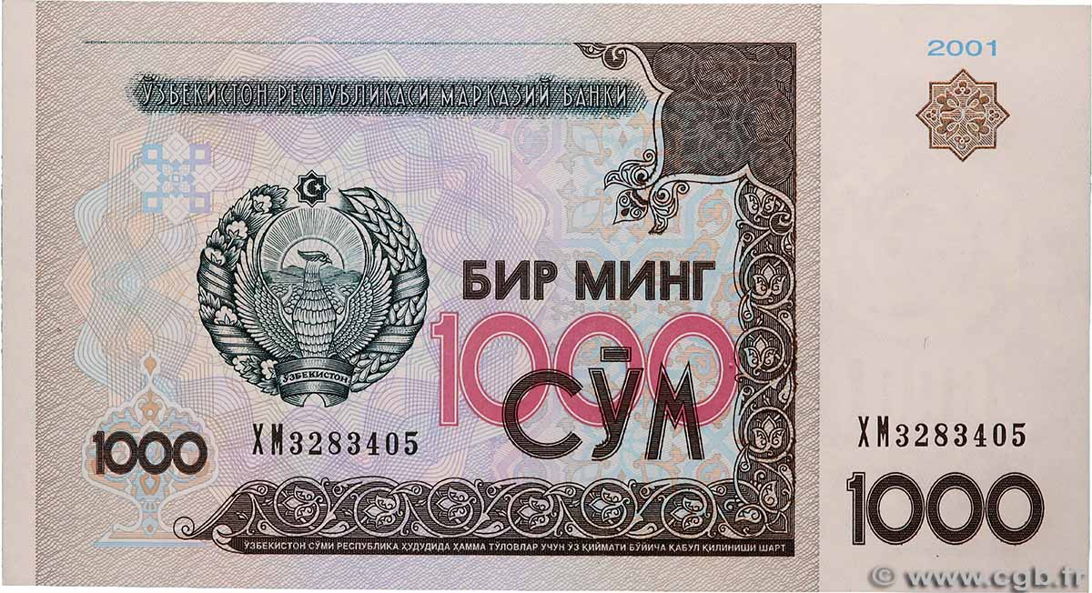 1000 Sum UZBEKISTáN  2001 P.82 SC+