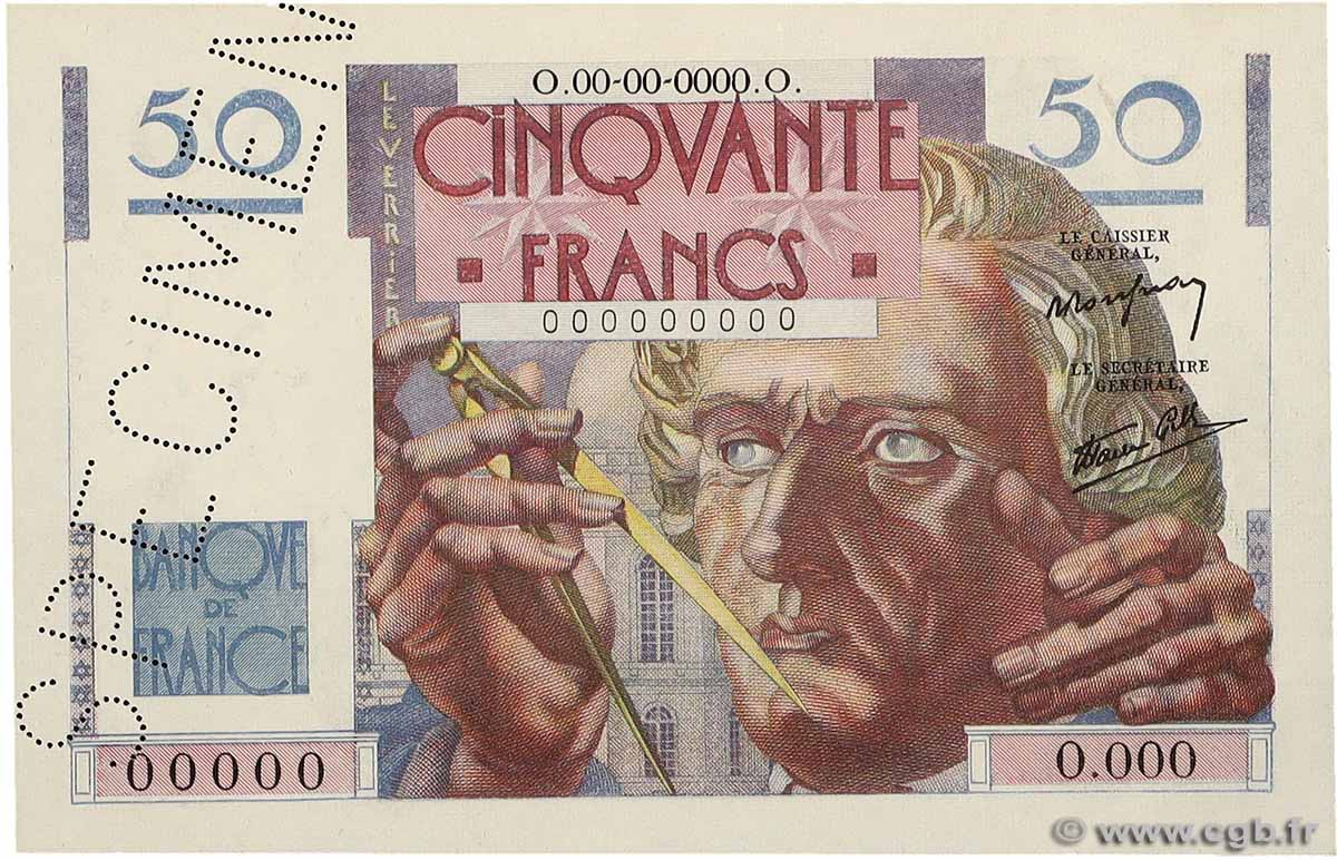 50 Francs LE VERRIER Spécimen FRANCE  1946 F.20.01Sp XF+