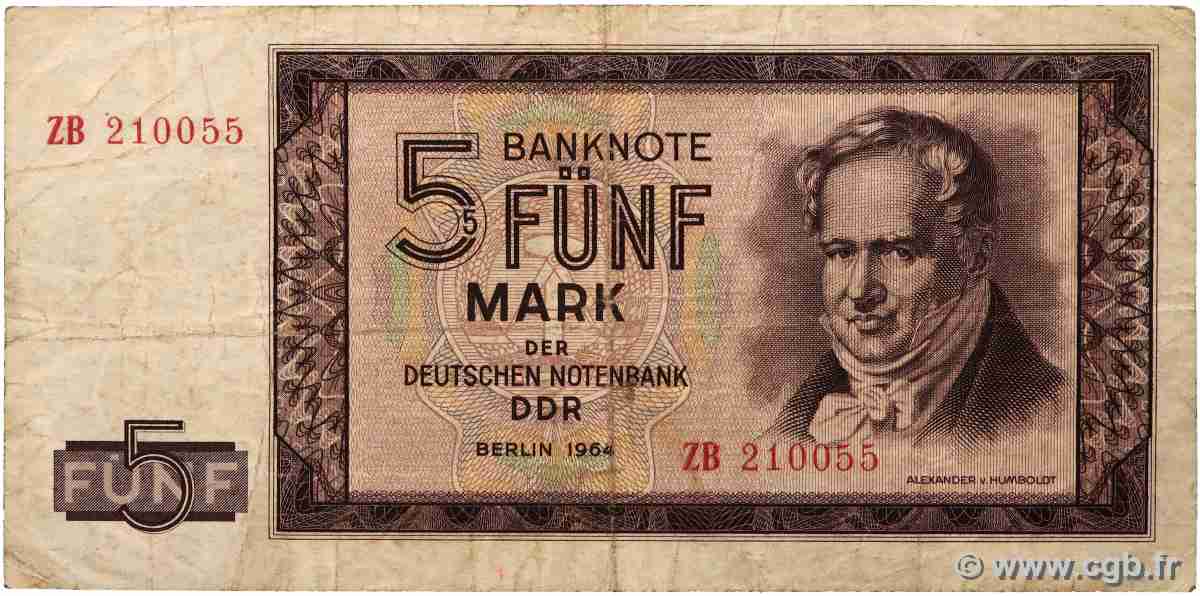 5 Mark REPúBLICA DEMOCRáTICA ALEMANA  1964 P.22a RC+