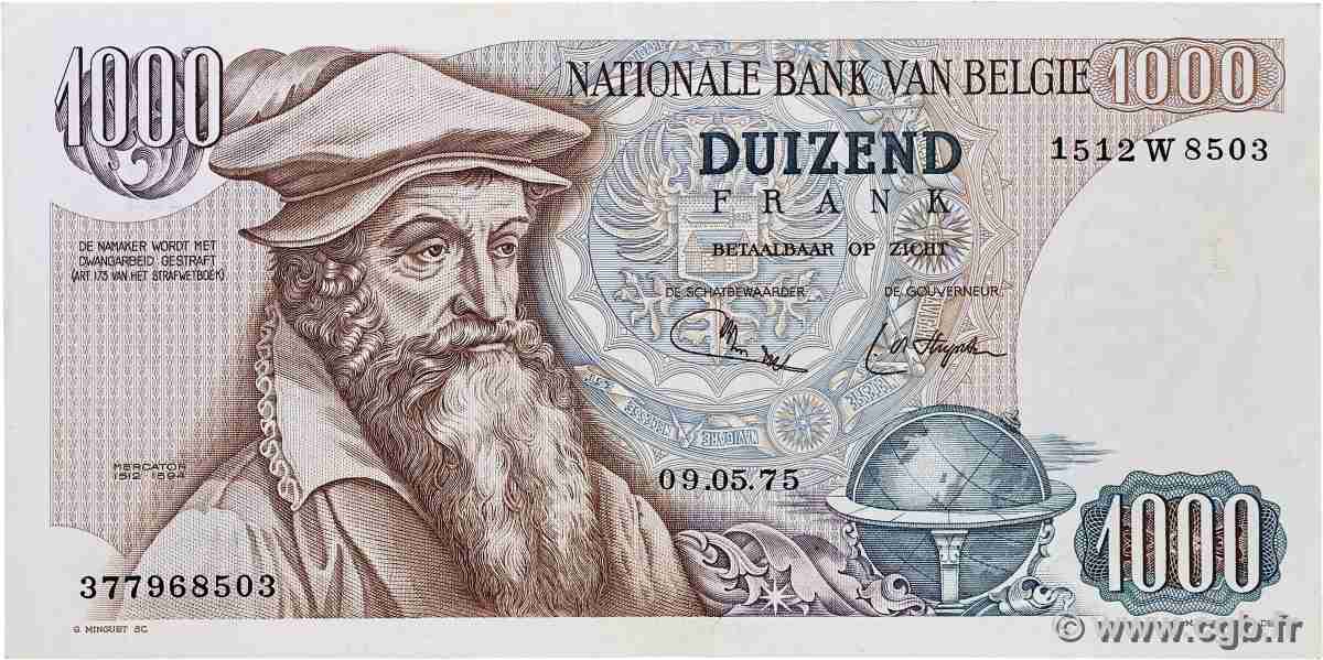 1000 Francs BÉLGICA  1975 P.136b MBC+