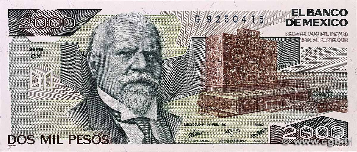 2000 Pesos MEXICO  1987 P.086b SC+