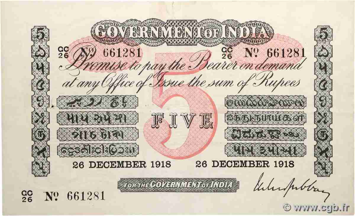 5 Rupees INDIEN  1918 P.A06g fVZ