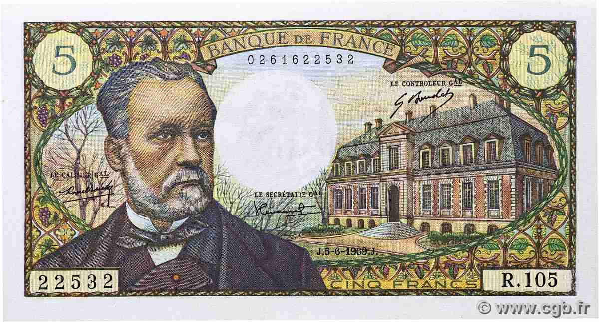 5 Francs PASTEUR FRANCIA  1969 F.61.10 EBC+