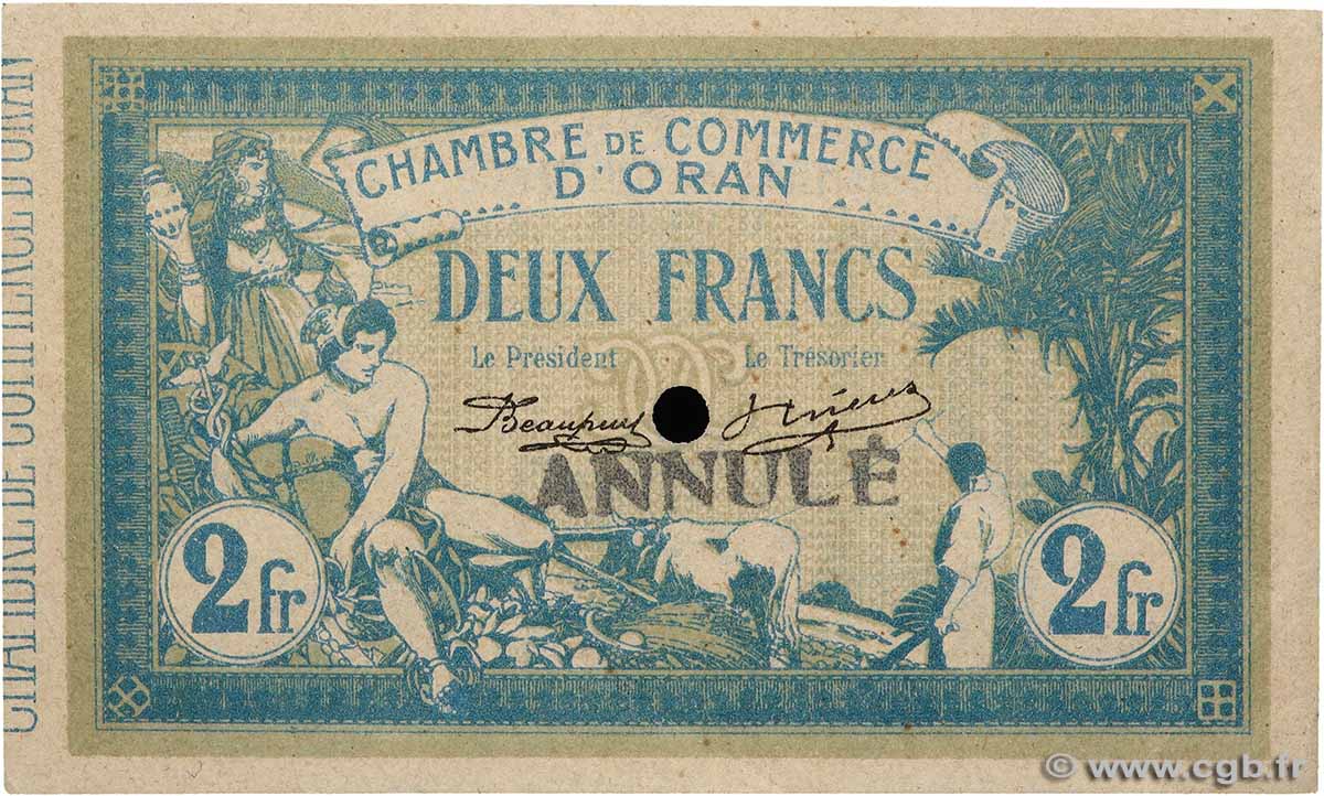 2 Francs Annulé ALGÉRIE Oran 1915 JP.141.16 SUP+