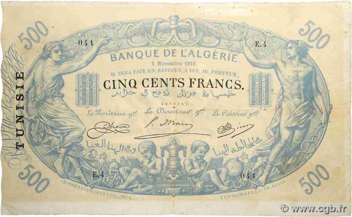 500 Francs TUNISIA  1918 P.05var F