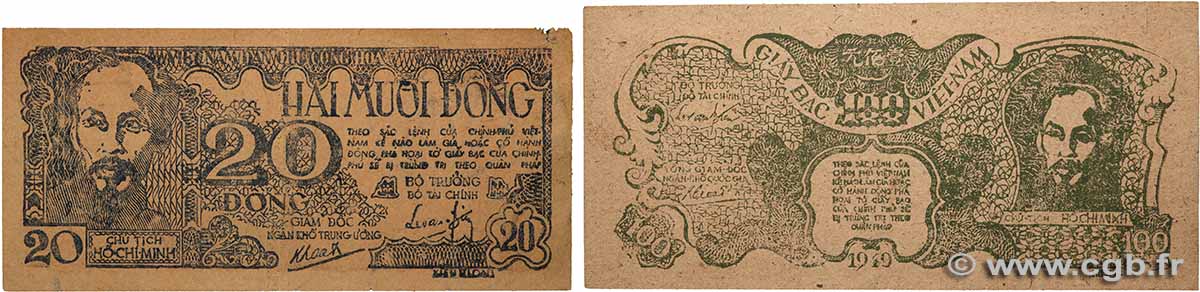 20 et 100 Dong Lot VIETNAM  1948 P.024b et P.029 VF+