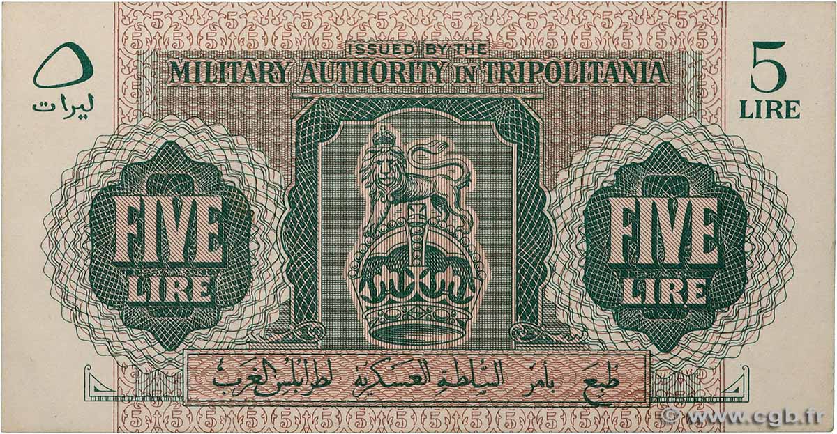 5 Lire LIBYA  1943 P.M3a AU