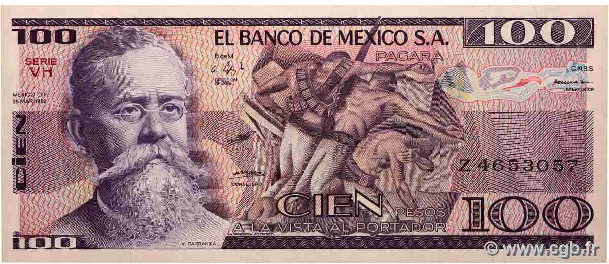 100 Pesos MEXICO  1982 P.074c AU