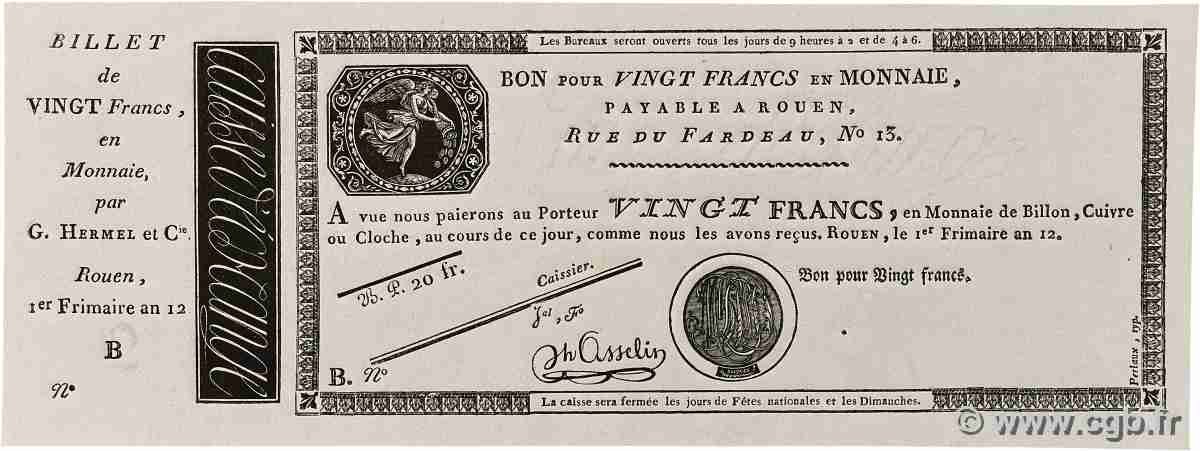 20 Francs Non émis FRANCE Rouen 1804 Laf.- UNC
