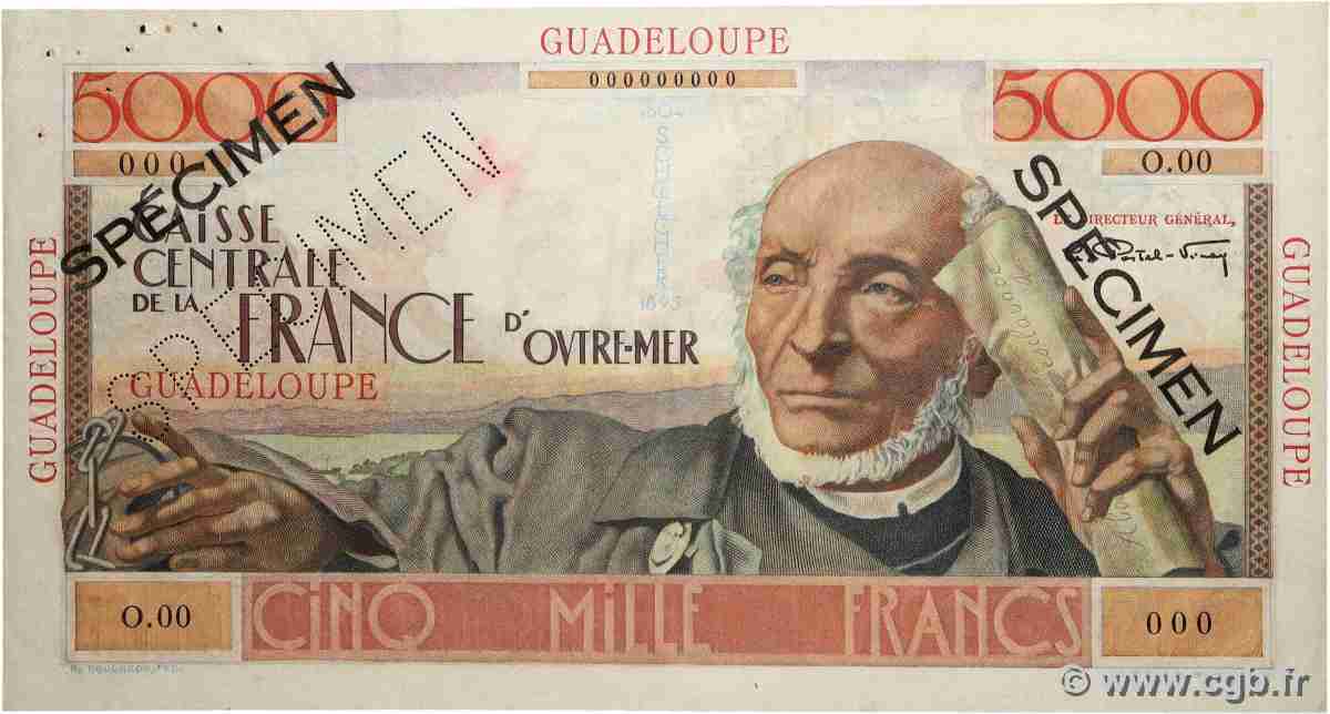 5000 Francs Schoelcher Spécimen GUADELOUPE  1952 P.38s pr.SUP
