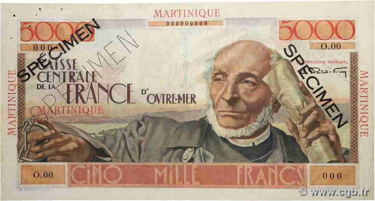 5000 Francs Schoelcher Spécimen MARTINIQUE  1946 P.34s pr.SUP