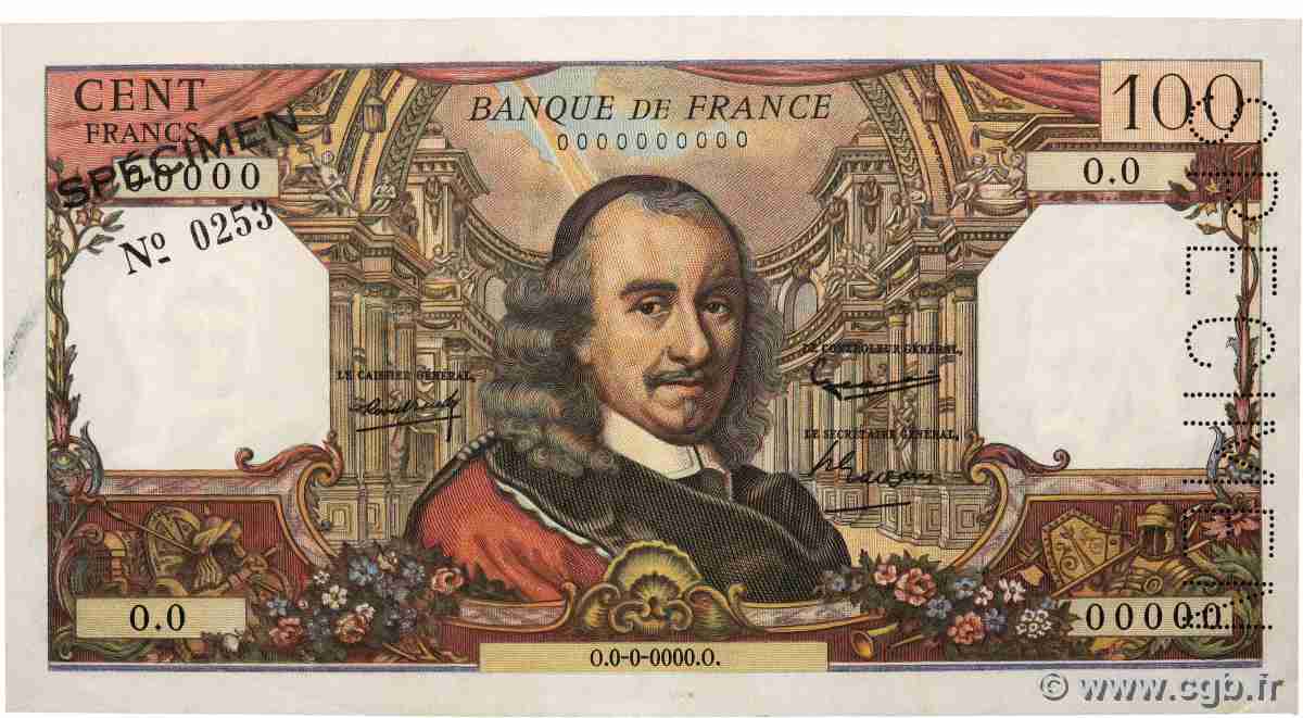 100 Francs CORNEILLE Spécimen FRANCE  1964 F.65.01Spn XF+