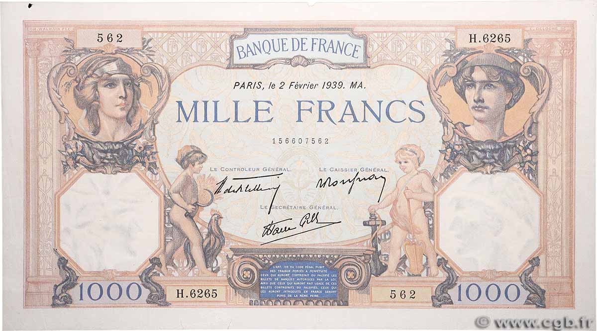 1000 Francs CÉRÈS ET MERCURE type modifié FRANCE  1939 F.38.34 VF