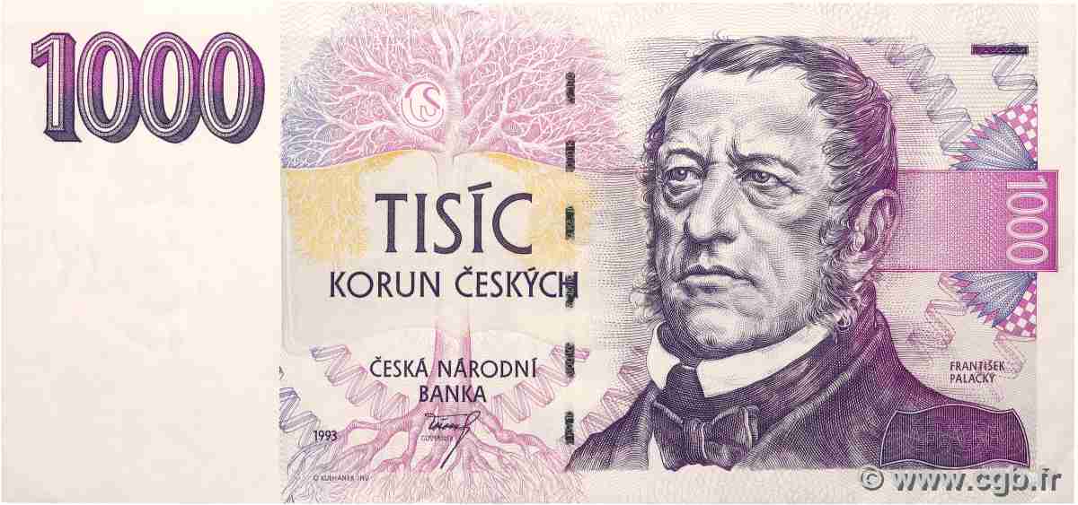 1000 Korun CZECH REPUBLIC  1993 P.08a XF-