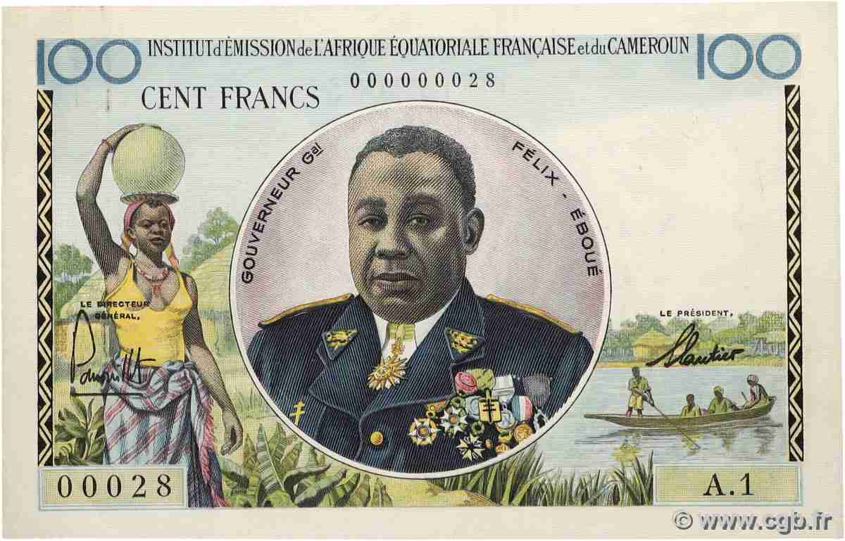100 Francs Félix Éboué IE Petit numéro AFRIQUE ÉQUATORIALE FRANÇAISE  1957 A.141a AU