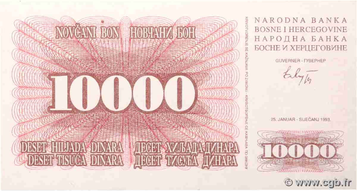10000 Dinara BOSNIA HERZEGOVINA  1993 P.017a UNC