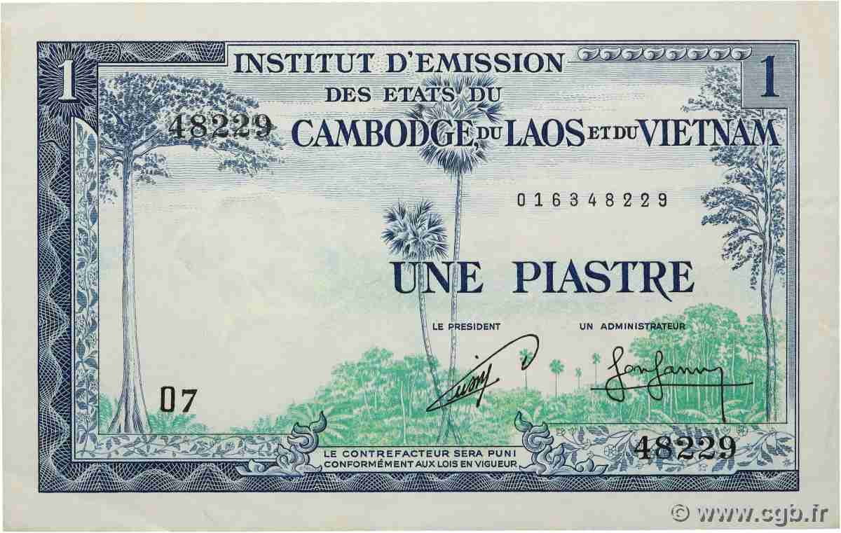 1 Piastre - 1 Riel FRANZÖSISCHE-INDOCHINA  1954 P.094 VZ+