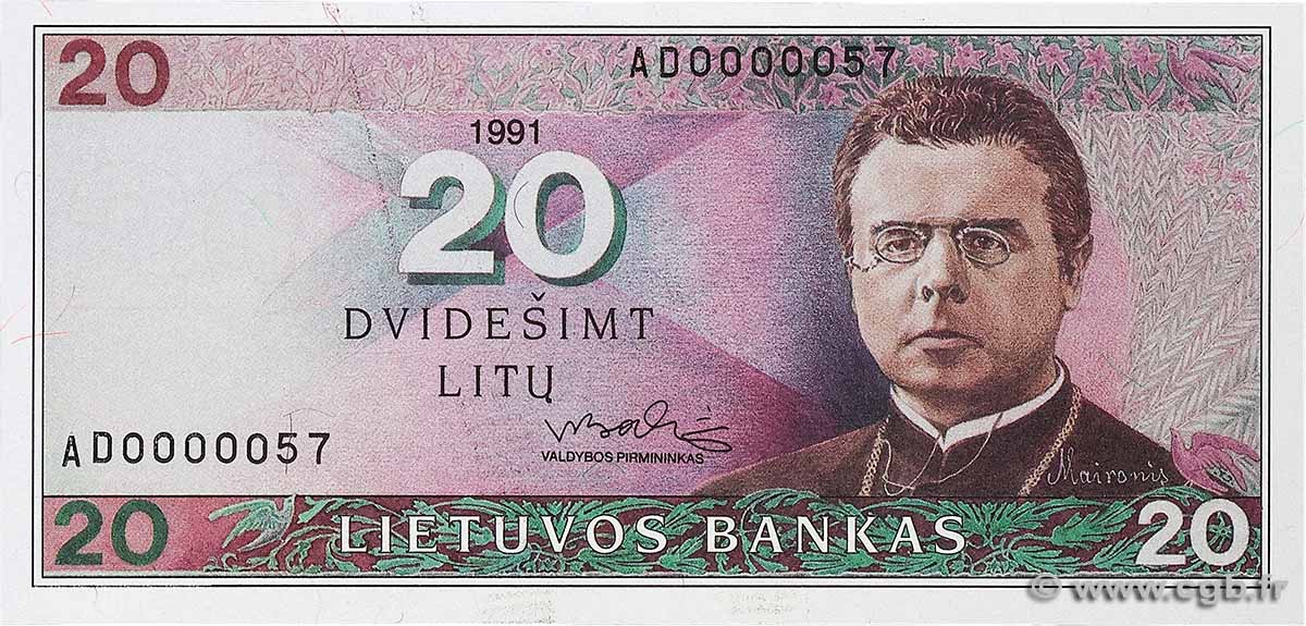 20 Litu Petit numéro LITUANIA  1991 P.48 FDC