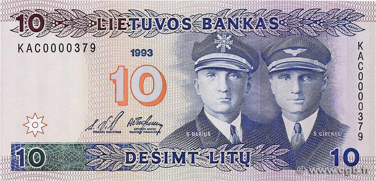 10 Litu Petit numéro LITHUANIA  1993 P.56a UNC