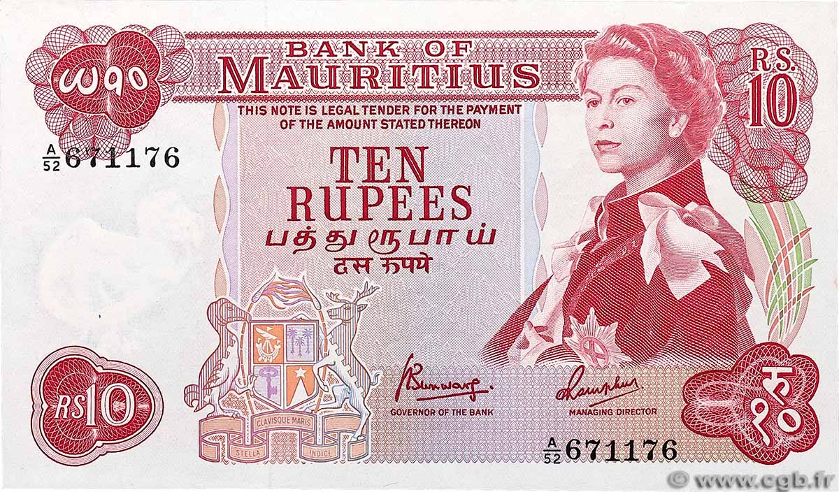 10 Rupees Numéro radar ISOLE MAURIZIE  1967 P.31c q.AU