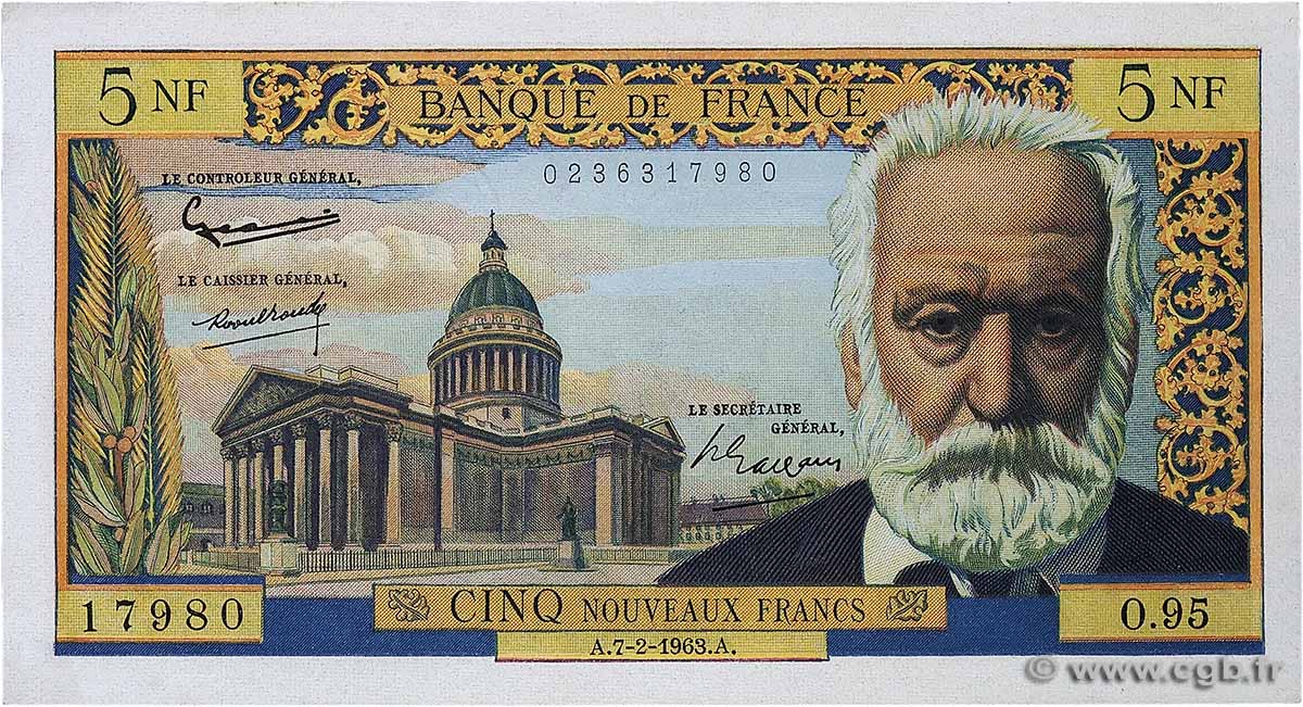 5 Nouveaux Francs VICTOR HUGO FRANCIA  1963 F.56.13 q.FDC